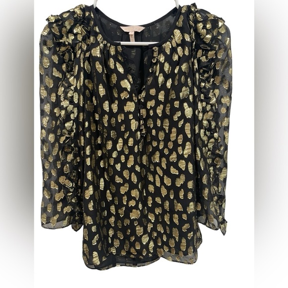 Rebecca Taylor Tops - Rebecca Taylor 100% Silk Black and Gold Ruffle Sleeve Blouse- Size 0